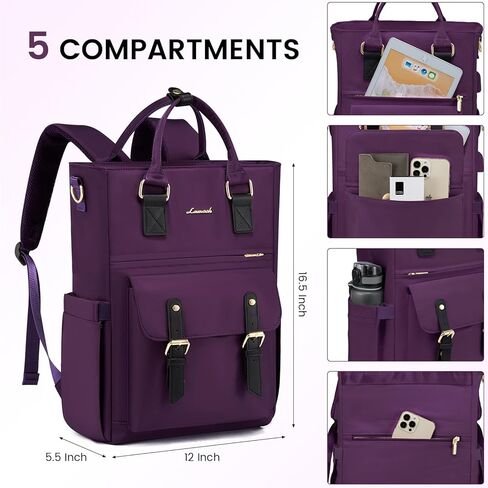 حقائب الظهر المحمول القابلة للتحويل LoveVook للنساء ، حقائب الظهر على ظهر حقيبة الظهر 15.6 بوصة مع ميناء شحن USB ، حقيبة كلية كبيرة للممرضات ، الأرجواني/الأسود in Kuwait