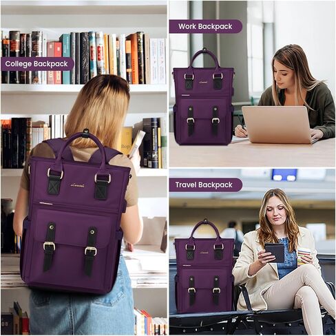 حقائب الظهر المحمول القابلة للتحويل LoveVook للنساء ، حقائب الظهر على ظهر حقيبة الظهر 15.6 بوصة مع ميناء شحن USB ، حقيبة كلية كبيرة للممرضات ، الأرجواني/الأسود in Kuwait