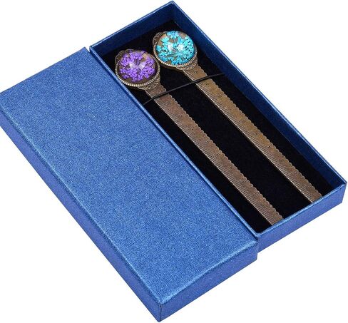 Wisdompro 2 PCS Metal Longmark ، Retro Vintage Book Book Mark Ruler مع زهرة مجففة ، معبأة في صندوق هدايا - هدية مثالية للأطفال والطلاب والمعلمين ومحبي الكتب - Blue & Purple in Kuwait