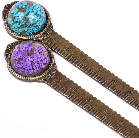 Wisdompro 2 PCS Metal Longmark ، Retro Vintage Book Book Mark Ruler مع زهرة مجففة ، معبأة في صندوق هدايا - هدية مثالية للأطفال والطلاب والمعلمين ومحبي الكتب - Blue & Purple in Kuwait