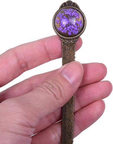 Wisdompro 2 PCS Metal Longmark ، Retro Vintage Book Book Mark Ruler مع زهرة مجففة ، معبأة في صندوق هدايا - هدية مثالية للأطفال والطلاب والمعلمين ومحبي الكتب - Blue & Purple in Kuwait