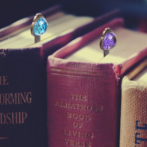 Wisdompro 2 PCS Metal Longmark ، Retro Vintage Book Book Mark Ruler مع زهرة مجففة ، معبأة في صندوق هدايا - هدية مثالية للأطفال والطلاب والمعلمين ومحبي الكتب - Blue & Purple in Kuwait