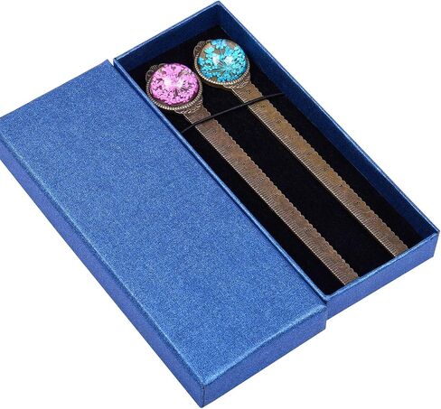 Wisdompro 2 PCS Metal Longmark ، Retro Vintage Book Book Mark Ruler مع زهرة مجففة ، معبأة في صندوق هدايا - هدية مثالية للأطفال والطلاب والمعلمين ومحبي الكتب - Blue & Purple in Kuwait