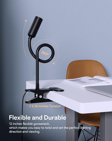 JHD LED Desk Lamp with Clamp - Adjustable 3 Color Modes 10 Brightness Level Table Lamp, USB Eye Caring Flexible Gooseneck Desk Light for Home Office, Dorm Room, Reading, Nail, Clip On Light, Black in Saudi Arabia