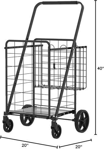 Folding Shopping Cart with Waterproof Bag, Grocery Cart with Encrypted Mesh Bottom, 23 Gal Double Basket & 360° Swivel Wheels, 260 Lbs Heavy Duty Shopping Carts for Groceries, Laundry in Saudi Arabia