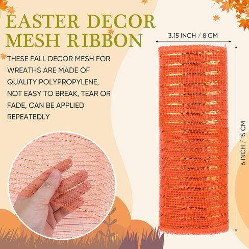 Funtery 4 Roll 40 Yard Fall Deco Mesh Ribbon Mesh Roll with Chenille Stems and Clear Zip Ties for Wreath Making Crafts Supplies Fall Autumn Thanksgiving Halloween Holiday Decoration(6 Inch) in Saudi Arabia