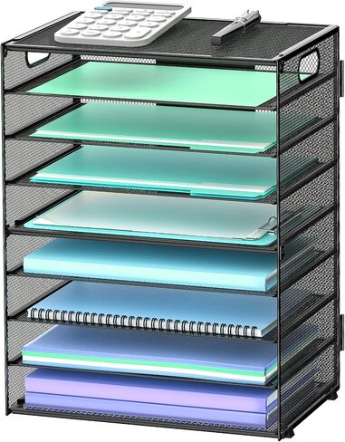 9-Tier Paper Organizer Letter Tray with Handle, Mesh File Organizer Paper Sorter Holder, Desk Organizer for Office Home School, Black in Saudi Arabia