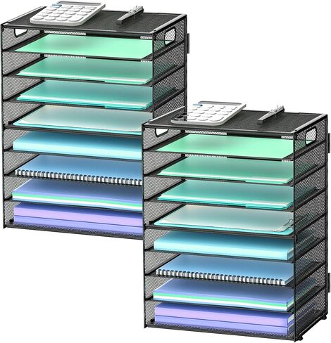 9-Tier Paper Organizer Letter Tray with Handle, Mesh File Organizer Paper Sorter Holder, Desk Organizer for Office Home School, Black in Saudi Arabia