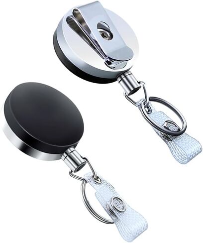2 Pack-Heavy Duty Retractable Badge Holder Reel,Retractable ID Badge Reel with Reinforced Belt Clip Strap Key Ring,25.2" Stainless Steel Cord for Name Card Keychain Badge Holder Metal Case by BETOOM in Saudi Arabia