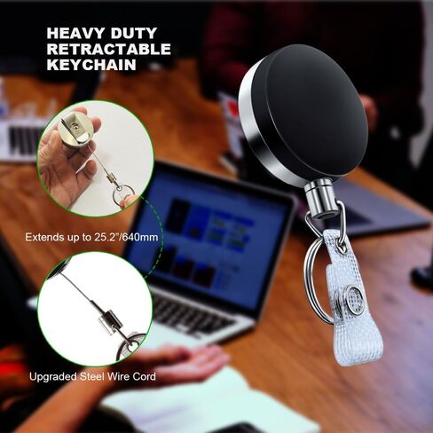 2 Pack-Heavy Duty Retractable Badge Holder Reel,Retractable ID Badge Reel with Reinforced Belt Clip Strap Key Ring,25.2" Stainless Steel Cord for Name Card Keychain Badge Holder Metal Case by BETOOM in Saudi Arabia