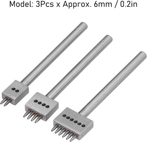 EVTSCAN 3Pcs Leather Pricking Irons Set, with 2/4/6 Prong, Round Punch Chisel for Hand Stitching, Lacing and Decorative Effects, for Leathercraft Projects(6mm) in Kuwait