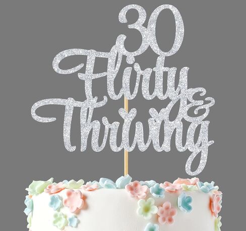 30 Flirty & Thriving Cake Topper, Cheers to 30 Years/30 & Fabulous Cake Decor, Happy 30th Birthday Anniversary Party Decorations Supplies, Gold Glitter in Kuwait