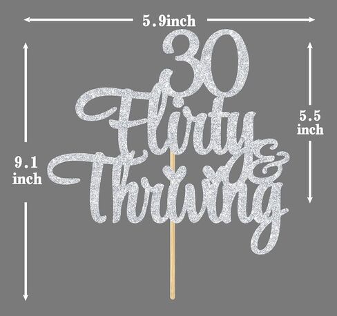 30 Flirty & Thriving Cake Topper, Cheers to 30 Years/30 & Fabulous Cake Decor, Happy 30th Birthday Anniversary Party Decorations Supplies, Gold Glitter in Kuwait