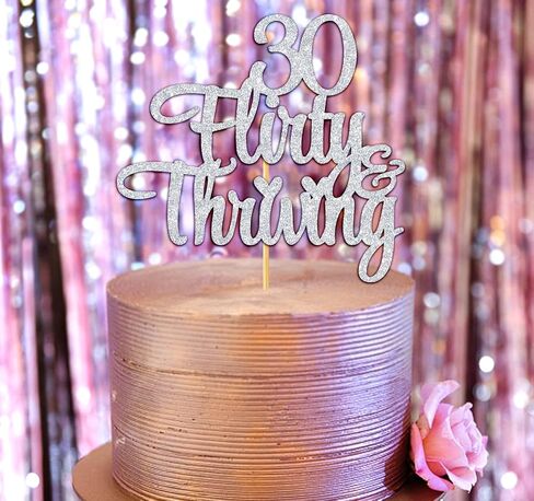 30 Flirty & Thriving Cake Topper, Cheers to 30 Years/30 & Fabulous Cake Decor, Happy 30th Birthday Anniversary Party Decorations Supplies, Gold Glitter in Kuwait
