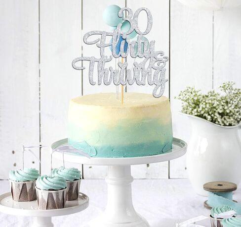 30 Flirty & Thriving Cake Topper, Cheers to 30 Years/30 & Fabulous Cake Decor, Happy 30th Birthday Anniversary Party Decorations Supplies, Gold Glitter in Kuwait