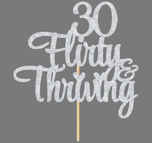 30 Flirty & Thriving Cake Topper, Cheers to 30 Years/30 & Fabulous Cake Decor, Happy 30th Birthday Anniversary Party Decorations Supplies, Gold Glitter in Kuwait