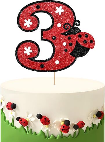 Ladybug 1st Birthday Cake Topper, Spring Ladybug One Cake Topper for Baby Shower, Our Little Ladybug 1st Birthday Cake Decor, Ladybird Insect Themed 1st Anniversary Party Decoration - Red Glitter in Kuwait