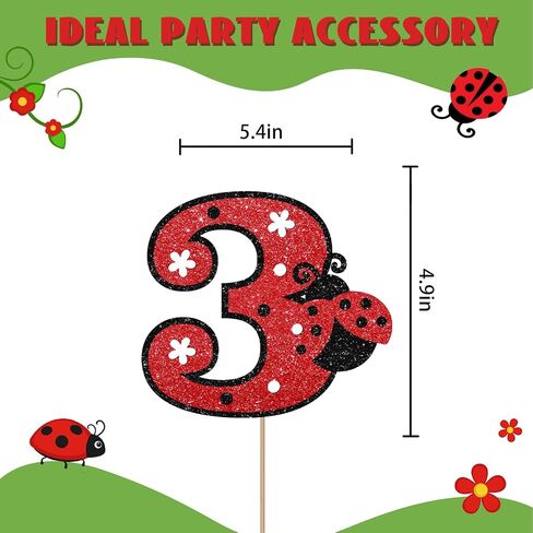 Ladybug 1st Birthday Cake Topper, Spring Ladybug One Cake Topper for Baby Shower, Our Little Ladybug 1st Birthday Cake Decor, Ladybird Insect Themed 1st Anniversary Party Decoration - Red Glitter in Kuwait