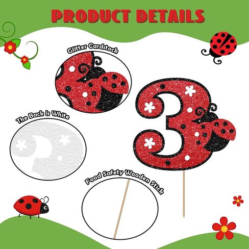 Ladybug 1st Birthday Cake Topper, Spring Ladybug One Cake Topper for Baby Shower, Our Little Ladybug 1st Birthday Cake Decor, Ladybird Insect Themed 1st Anniversary Party Decoration - Red Glitter in Kuwait