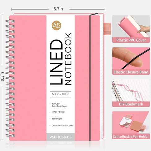 Lined Spiral Notebook 8.5" x 11", A4 Large Notebook Journal for Women Men, 110 Numbered Pages College Ruled Notebook, 100 GSM Paper, Waterproof Plastic Cover, for School Work Note Taking, Sage Green in Saudi Arabia