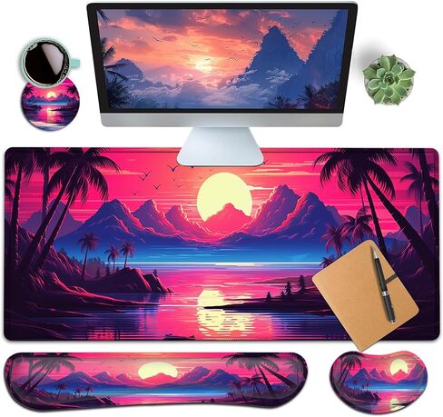 Large Gaming Mouse Pad+ Keyboard Wrist Rest Set, Ergonomics Memory Foam Mouse Mat Wrist Rest Suppor, Waterproof Extended Mousepad 31.5x11.8in, African American Women Black Girl Desk Pad in Kuwait