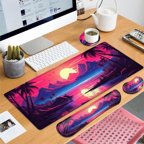 Large Gaming Mouse Pad+ Keyboard Wrist Rest Set, Ergonomics Memory Foam Mouse Mat Wrist Rest Suppor, Waterproof Extended Mousepad 31.5x11.8in, African American Women Black Girl Desk Pad in Kuwait