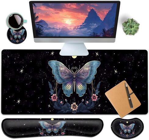 Large Gaming Mouse Pad+ Keyboard Wrist Rest Set, Ergonomics Memory Foam Mouse Mat Wrist Rest Suppor, Waterproof Extended Mousepad 31.5x11.8in, African American Women Black Girl Desk Pad in Kuwait