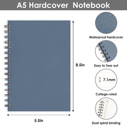 LABUK 6pcs Hardcover Spiral Notebook for Work, A5 Spiral Notebooks, 160 Pages 5.5x8.5in Small Journal for School and Gifts, Assorted Colors in Kuwait