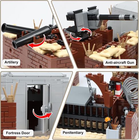 Finger Rock WW2 Military Base Bunker Trench Building Set, 8 in 1 Army Battle Scenes with Fortresses, Anti-Aircraft Guns, Treatment Room and Penitentiary, Idea Gifts for Kids Adults 8+ (833pcs) in Saudi Arabia