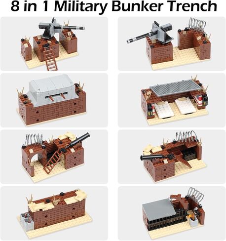 Finger Rock WW2 Military Base Bunker Trench Building Set, 8 in 1 Army Battle Scenes with Fortresses, Anti-Aircraft Guns, Treatment Room and Penitentiary, Idea Gifts for Kids Adults 8+ (833pcs) in Saudi Arabia