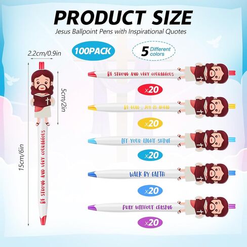 24 Pcs Christian Jesus Pens Bible Verse Pens for Kids Cute Jesus Ballpoint Pens with Inspirational Quotes Sunday Religious Pens for Classroom Prizes Church Christmas Easter Gift in Kuwait