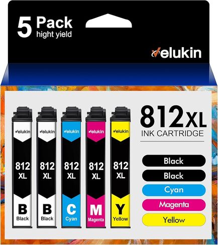812XL Ink Cartridges Combo Pack Remanufactured for Epson 812XL Epson 812 Ink Work with Workforce Pro WF-7840 WF-7820 WF-7310 EC-C7000 Printer（812 Ink cartridges, 5 Pack） in Saudi Arabia