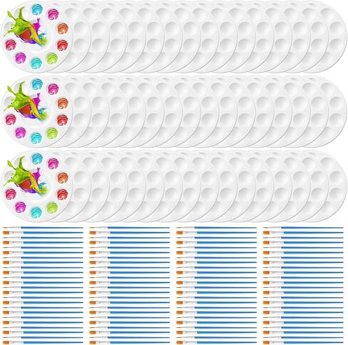 Paint Brushes Palettes Set 100 Pcs Nylon Painting Brush 50 Pcs Paint Tray Palettes Plastic Pallets Nylon Hair Paintbrush for Acrylic Oil Watercolor Students Art Party(Black) in Saudi Arabia