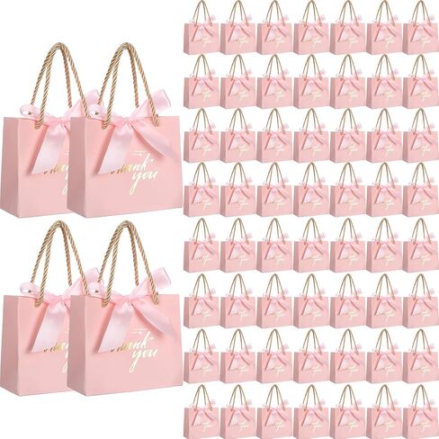 Colarr 60 Pcs Small Thank You Gift Bags Mini Party Favor Candy Bags with Handles and Bow Ribbon for Wedding Birthday Baby Shower Guest Valentines Day Party Supplies(Pink Ribbon) in Saudi Arabia
