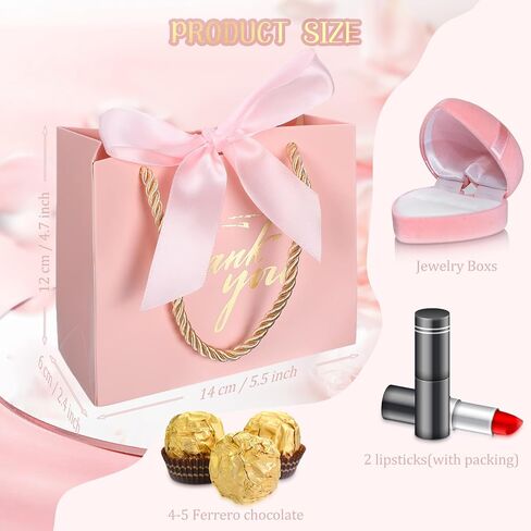 Colarr 60 Pcs Small Thank You Gift Bags Mini Party Favor Candy Bags with Handles and Bow Ribbon for Wedding Birthday Baby Shower Guest Valentines Day Party Supplies(Pink Ribbon) in Saudi Arabia