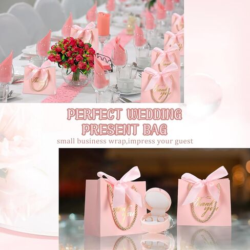 Colarr 60 Pcs Small Thank You Gift Bags Mini Party Favor Candy Bags with Handles and Bow Ribbon for Wedding Birthday Baby Shower Guest Valentines Day Party Supplies(Pink Ribbon) in Saudi Arabia