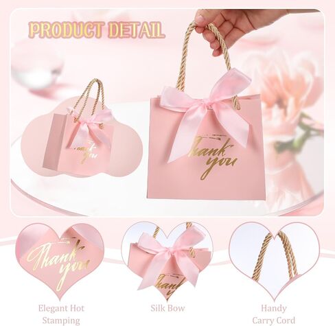 Colarr 60 Pcs Small Thank You Gift Bags Mini Party Favor Candy Bags with Handles and Bow Ribbon for Wedding Birthday Baby Shower Guest Valentines Day Party Supplies(Pink Ribbon) in Saudi Arabia