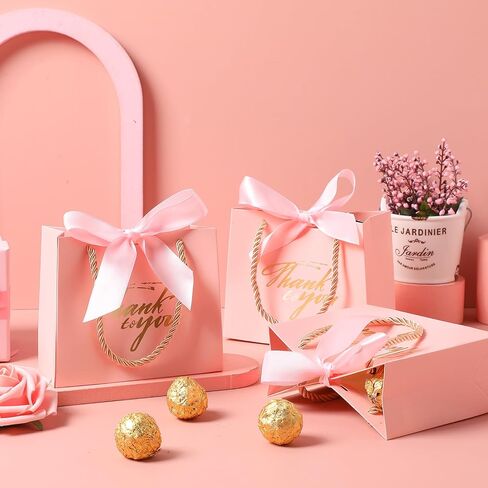 Colarr 60 Pcs Small Thank You Gift Bags Mini Party Favor Candy Bags with Handles and Bow Ribbon for Wedding Birthday Baby Shower Guest Valentines Day Party Supplies(Pink Ribbon) in Saudi Arabia