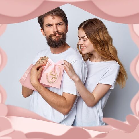 Colarr 60 Pcs Small Thank You Gift Bags Mini Party Favor Candy Bags with Handles and Bow Ribbon for Wedding Birthday Baby Shower Guest Valentines Day Party Supplies(Pink Ribbon) in Saudi Arabia