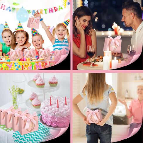 Colarr 60 Pcs Small Thank You Gift Bags Mini Party Favor Candy Bags with Handles and Bow Ribbon for Wedding Birthday Baby Shower Guest Valentines Day Party Supplies(Pink Ribbon) in Saudi Arabia