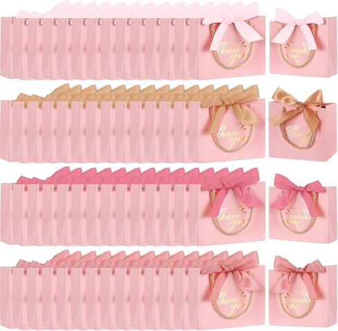Colarr 60 Pcs Small Thank You Gift Bags Mini Party Favor Candy Bags with Handles and Bow Ribbon for Wedding Birthday Baby Shower Guest Valentines Day Party Supplies(Pink Ribbon) in Saudi Arabia