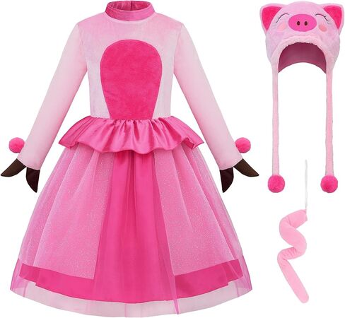 ReliBeauty Pig Costume for Girls Toddler Animal Costume with Hat and Detachable Tail in Kuwait