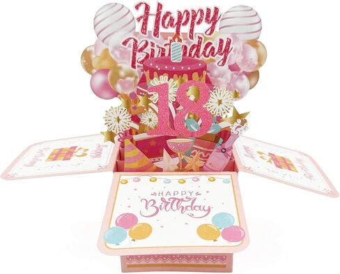 Asmallgf Happy 18th Birthday Popup Card for Him Her, Cool Gifts for 18 Years Old Teen Girls Women, Sweet 18 Birthday Decorations for Daughter Niece Sister in Saudi Arabia