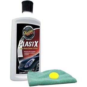 Meguiar's PlastX Clear Plastic Cleaner & Polish (10 oz) Bundle with Microfiber Cloth & Foam Pad (3 Items)