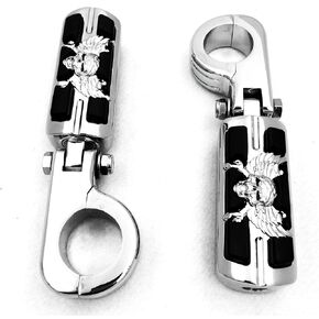 HTTMT MT216-057-CD/060-CD Wing Skull Zombie Shape 1 1/2 Inches Highway Stiletto 4475 Foot Pegs P-Clamps Compatible with Harley Sportster Touring Chrome Body Black Rubber