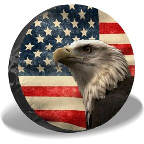 Vintage American Eagle Flag Spare Tire Cover, Wheel Protectors Waterproof Dust-Proof UV Sun Wheel Tire Cover Fit for SUV, RV, Travel Trailer, Truck