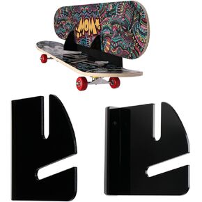 Skateboard Rack Wall Mount Double Layer Skateboard Display Rack Wall Mount Skateboard Shelf Skateboard Storage Rack Skateboard Deck Display Rack Skateboard Holder Wall (Black 1 Pair)