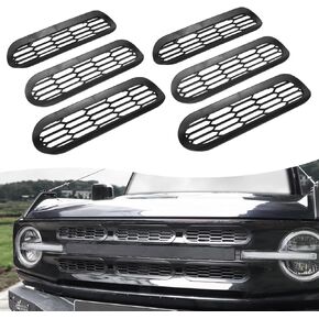 6PCS Front Mesh Grille Inserts Grills Frame Trim Cover Compatible With For Ford Bronco 2021 2022 2023 2024 2/4 Door Exterior Grille Decoration Accessories