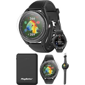 Voice Caddie T9 (Gray) GPS Golf Watch - Color Touchscreen, Green Undulation & Slope - Shot & Putt Tracking for Perfect Scoring - Power Bundle + T9 Screen Protectors (x4) & PlayBetter Portable Charger