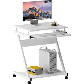 SogesPower Mobile Computer Desk Work Workstation with Printer Shelf and Keyboard Space Computer Workstation for Home and Office,White